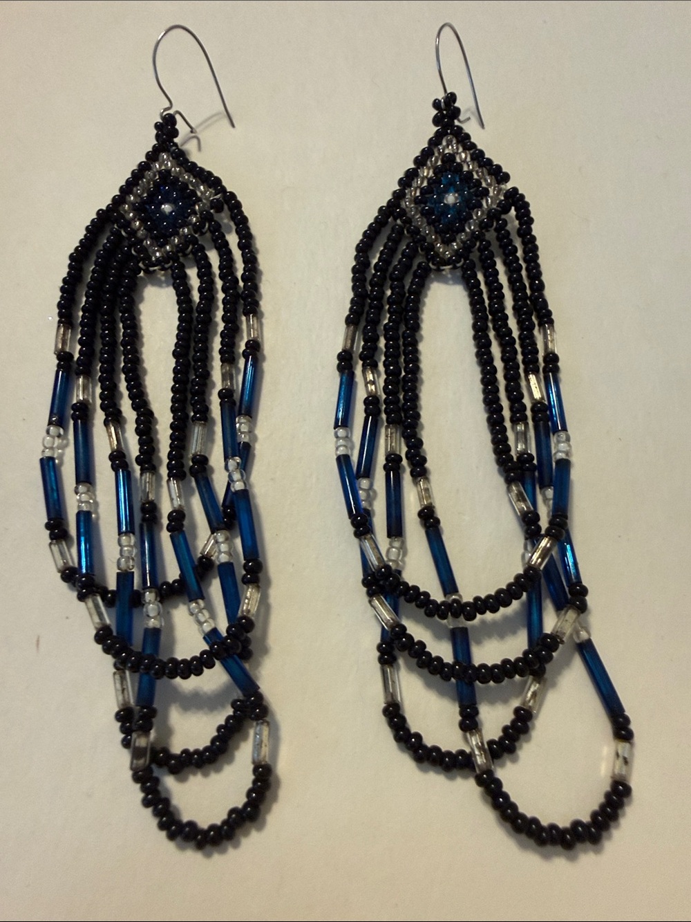 Black and Blue Beaded Fringe Earrings - Women Jewelry Earrings